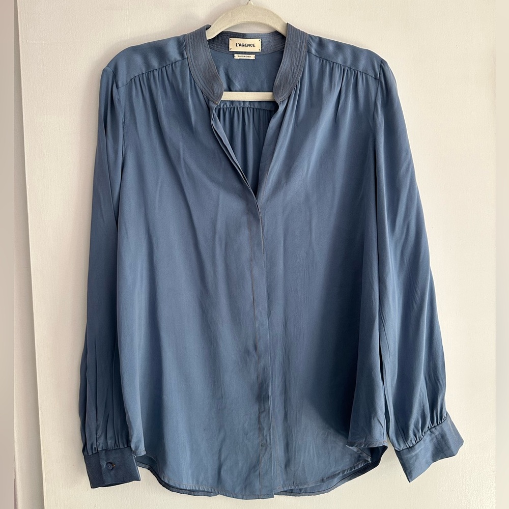 L’agence silk blue button down blouse